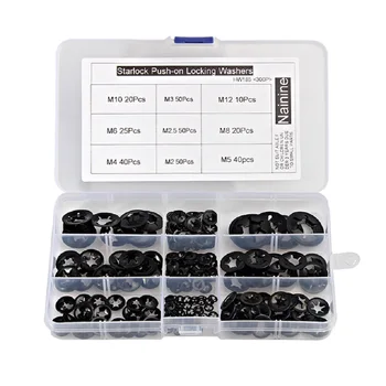 

300Pcs/Box M2-M12 Push-on Locking Washers Star Nut Metal Quick Speed Star Nut Locking Fastener Assorted Kit