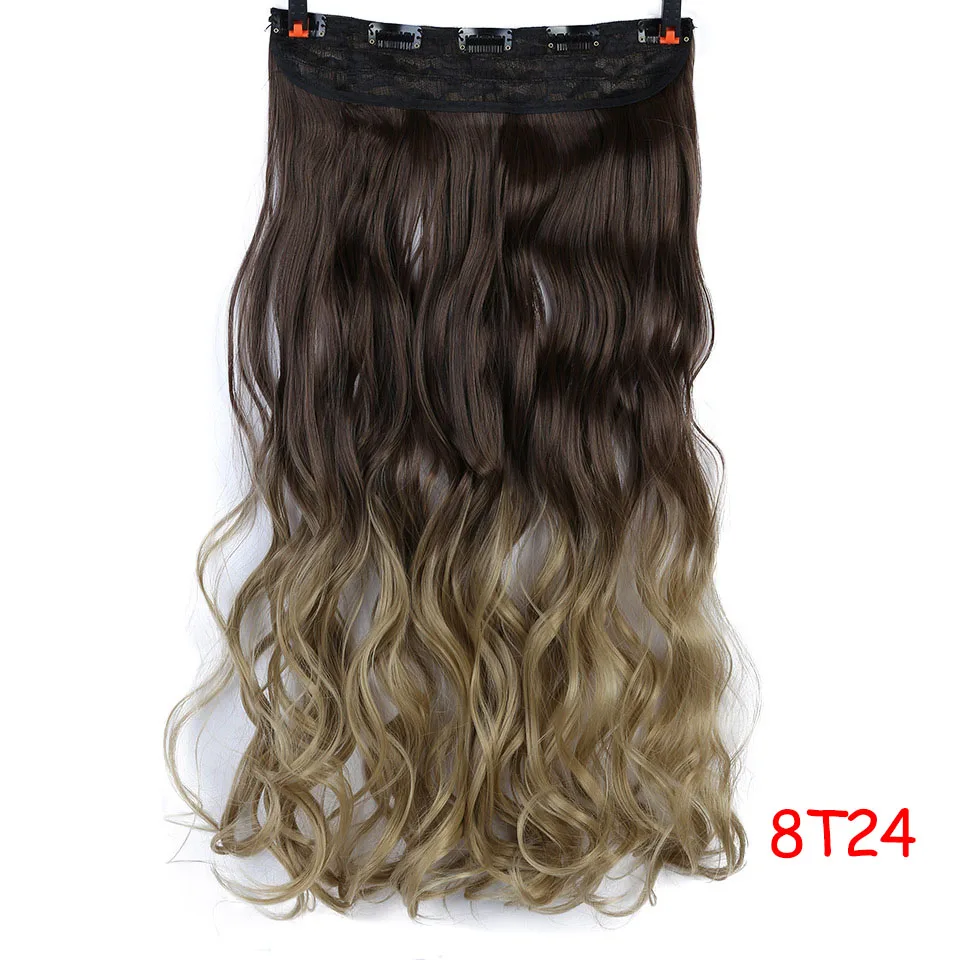 AOSIWIG, длинные волнистые парики, Омбре, шиньон, термостойкие, синтетические, 5 клипов, для наращивания волос, для женщин, костюмы, вечерние, 24 цвета - Цвет: 7245-8-24