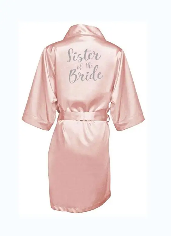 VZFF Donker roze gewaad zilver Короткое Кимоно satijnen pyjama Свадебный халат braidsmeisje zus moeder van de broid gewaden