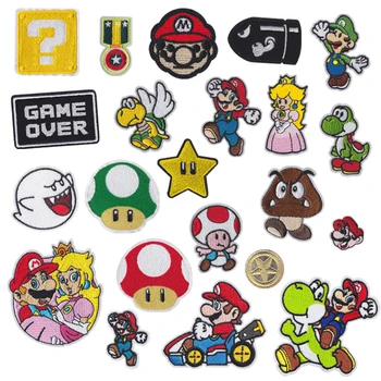 

Super MARIO Retro Game Embroidered Patches For Clothes Diy Mushroom Cute Iron On Patches Applique Thermal Stickers On Clothes
