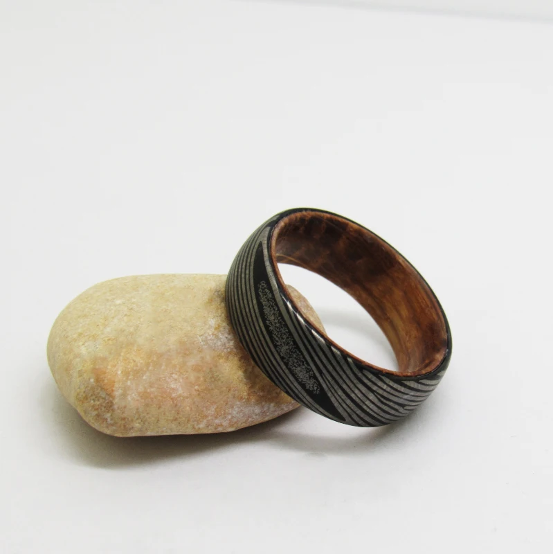 Damascus Steel Pattern Engraved Ring Matte Black Tungsten With Wood Ring Women Wedding Classic Jewelry  Engagement Party RING