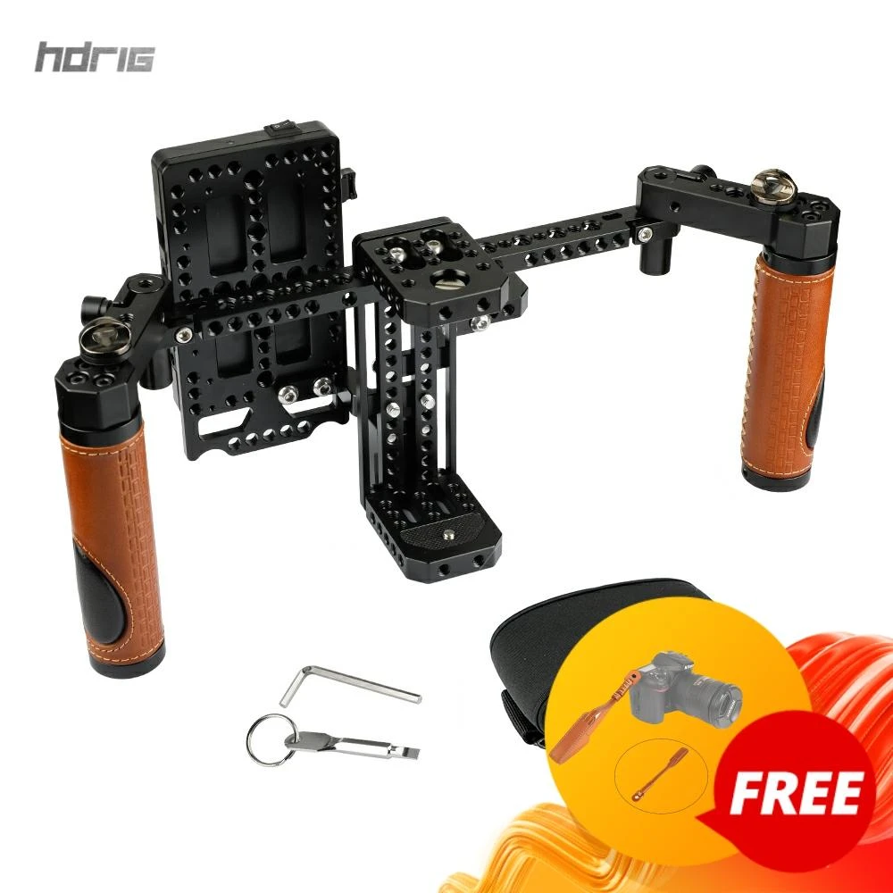 US $183.88 HDRIG Camera Directors Monitor Cage Rig with Handle Grips Neck Strap Vlock Power Supply Splitter for 5 7 Monitor