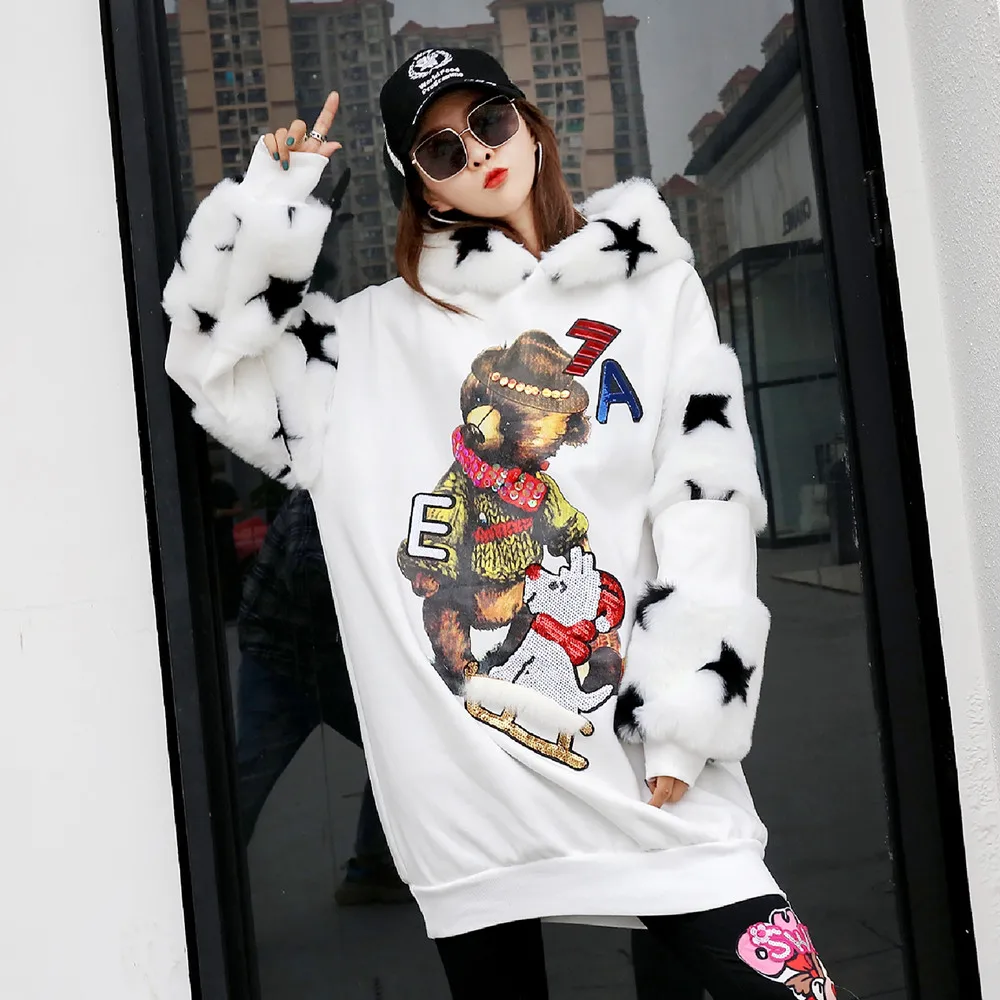 

Hooded Thicken Plus Velvet Tops Harajuku Cartoon Pullover Women's Long Sleeve Tops Ulzzang Student Super Dalian Hoodie fashion