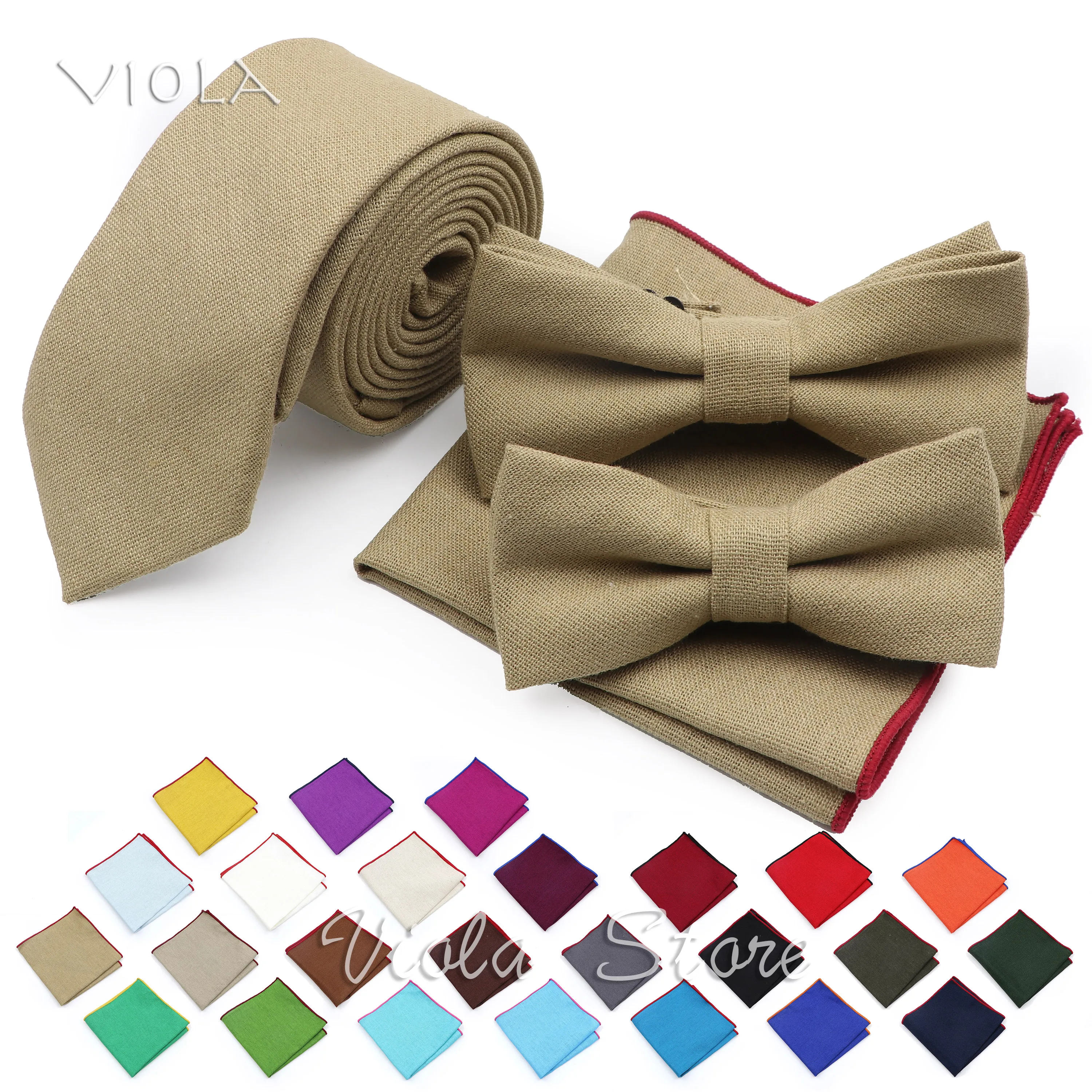 

Vintage Solid Linen 6cm Tie Sets Red Blue Wedding Bowtie Handkerchief Narrow Necktie Party Gift Cravat For Men Shirt Accessory