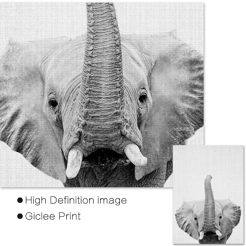 Детское животное плакат кролик Жираф картина слона на холсте черный и белый детский настенный художественный скандинавский рисунок украшение детской комнаты