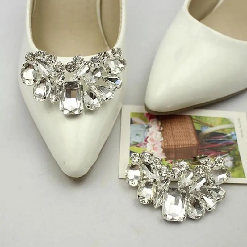 1 пара зажимы для обуви с кристаллами и драгоценными камнями; Свадебная обувь; очаровательные классические женские блестящие украшения с двойной пряжкой