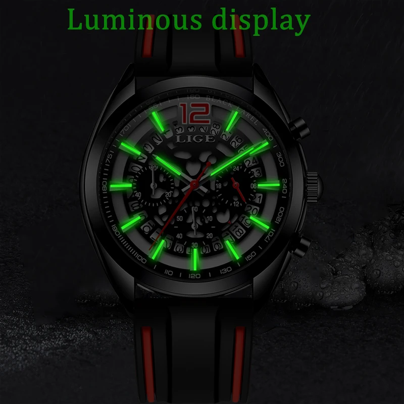 Montre Homme LIGE мужские часы военные спортивные силиконовые ажурные лучший бренд