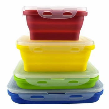 

Portable Square Silicone Food Lunch Box Bowl Bento Folding Collapsible Container