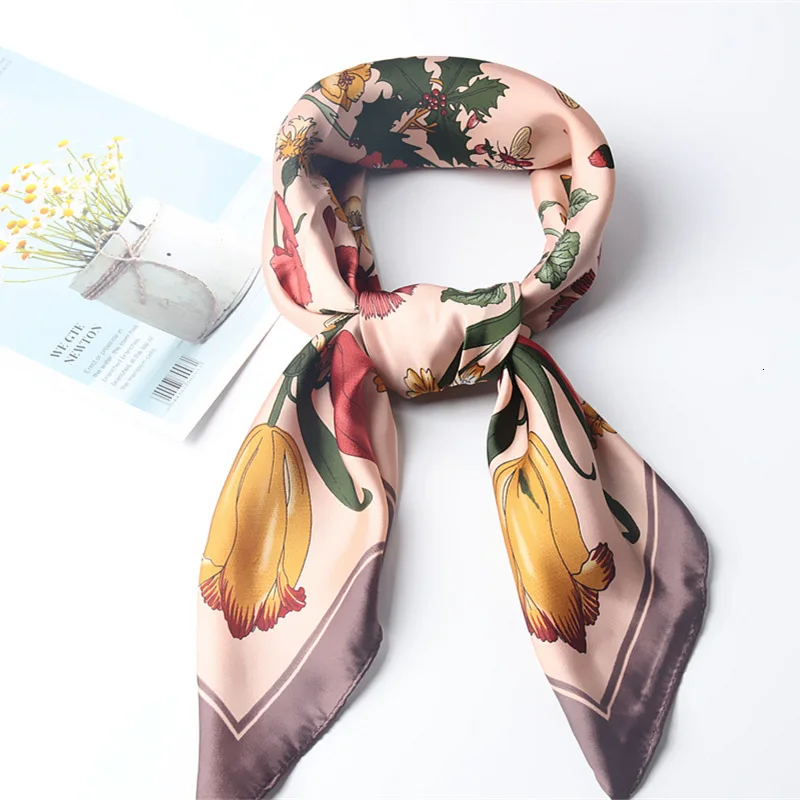 Шелковый Атласный Женский шарф с квадратами цветочный принт женская накидка бандана головной шарф для волос шали сумка аксессуары платок 70*70 см