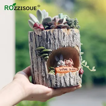 

Small Succulent Plants Planter Flowerpot Resin Flower Pot Desktop Wooden Tree Bark Bonsai Plant Pot Home Garden Decoration Gifts