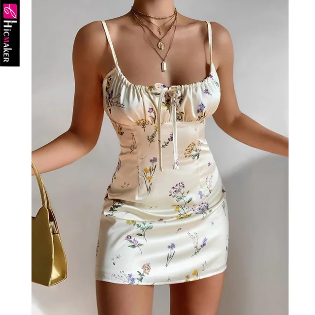 Floral Print Satin Spaghetti Strap 