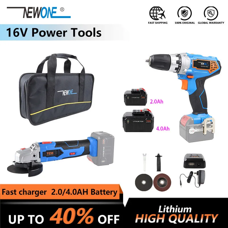 

NEWONE 16V Cordless power tool Li-ion Drill/screwdriver Angle grinder electric tool combo kit for drilling grinding cutting
