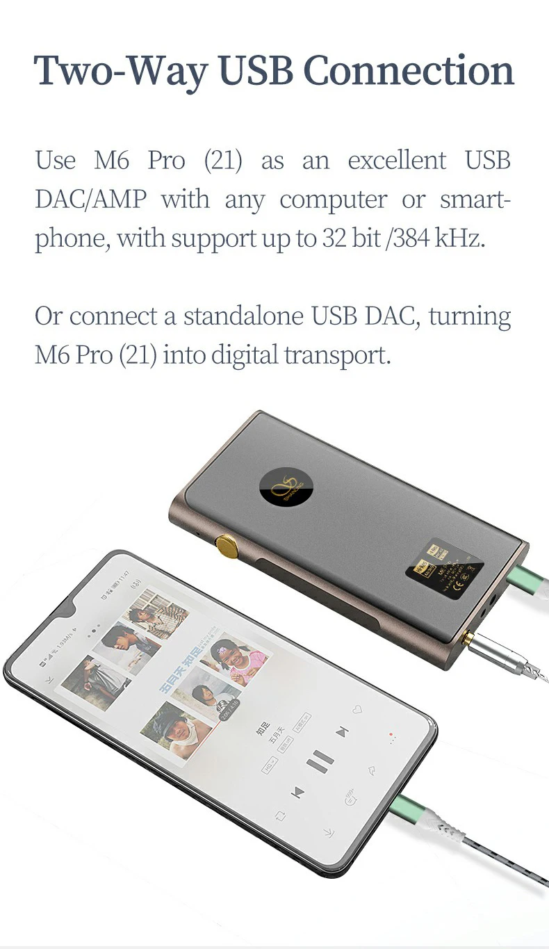 SHANLING M6 Pro 21 Player Dual ES9068AS Support DSD256 Bluetooth 2.5mm/3.5mm/4.4mm Portable Hi-Res Music Player