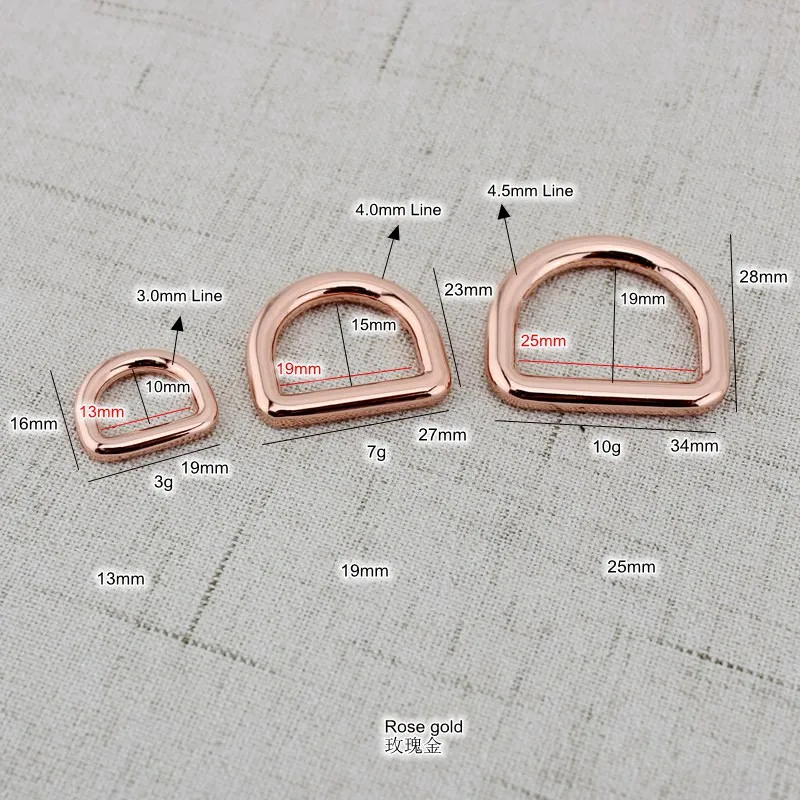 Rose Gold Polished Nickel DIY Bag Accessory Alloy Round Welded D Rings
