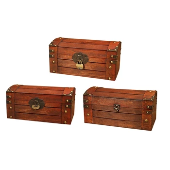 

Retro Treasure Chest with Lock Vintage Wooden Storage Box Antique Style Jewelry Organizer for Wardrobe Jewelry Box Trinket Box