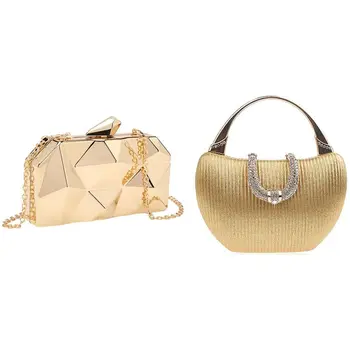 

NEW-Geometry Clutch Evening Bag Elegent Chain Women Handbag(Gold) & Sequin Sweet Lady Fashion Handbags Evening Bag Gold