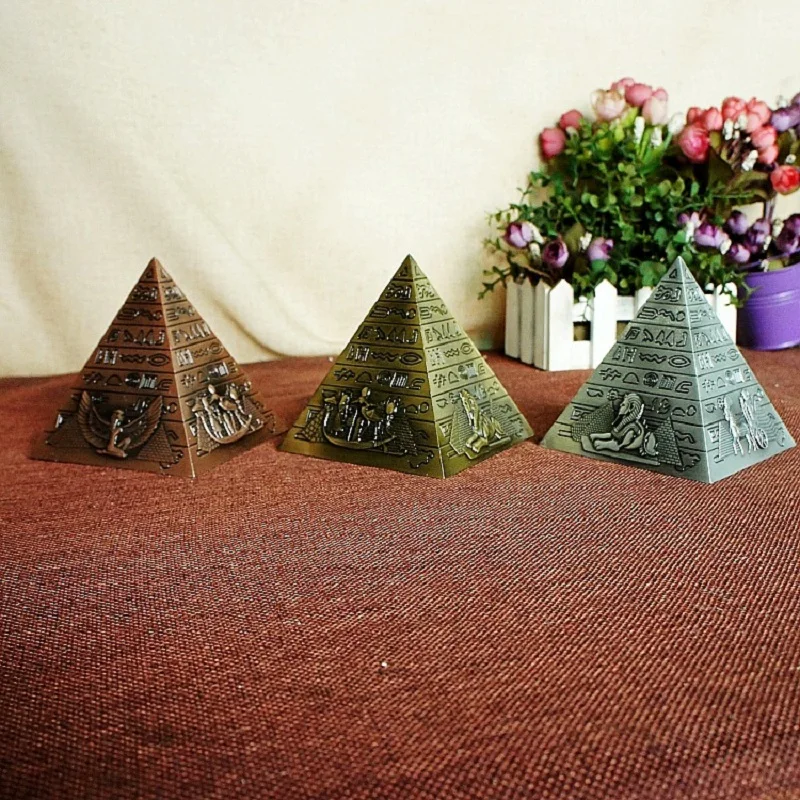 Egyptian Metal Pharaoh Khufu Pyramids Figurine Pyramid Building Statue Miniatures Home Office Desktop Decor Gift Souvenir|souvenir gift|souvenir