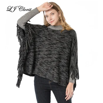 

LJ Cloest Women New Arrival Tassel Shawl Spring Autumn Winter Pullovers Lady Home Indoor Office Knitting Poncho