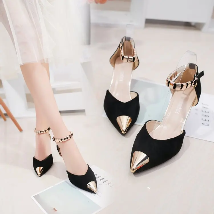 

Sandals Women's Summer Hollow One-word Button Fine Heeled Heels Women's Sandals Wholesale