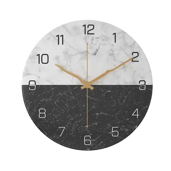 

Nordic Style Marble Pattern Wall Clock Round Silent Metal Clock Home Room Decor