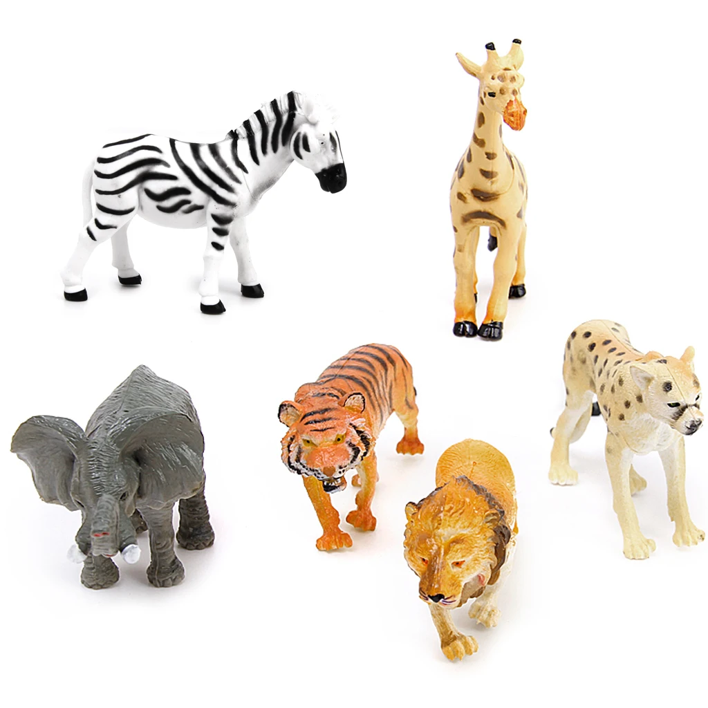 6 Plastic Wild Animal Figures Toy Tiger Leopard Lion Giraffe Zebra Elephant Toys