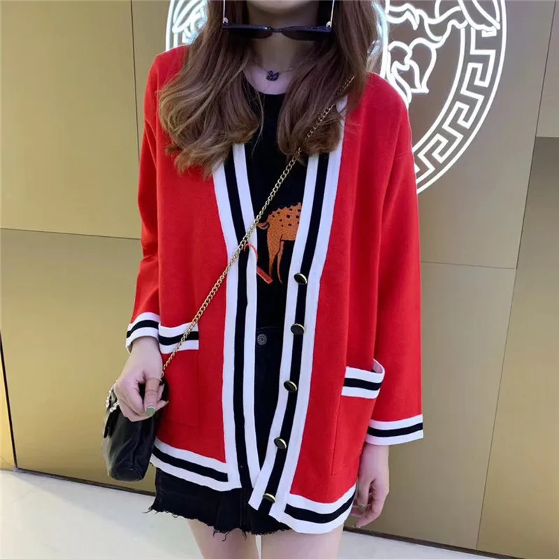 ^*Best Offers Women Long Cardigan Red Sweater Coat 2019 New Fashion Winter V Neck Loose Long Knitted Cardigan High Quality Sweater Outerwear