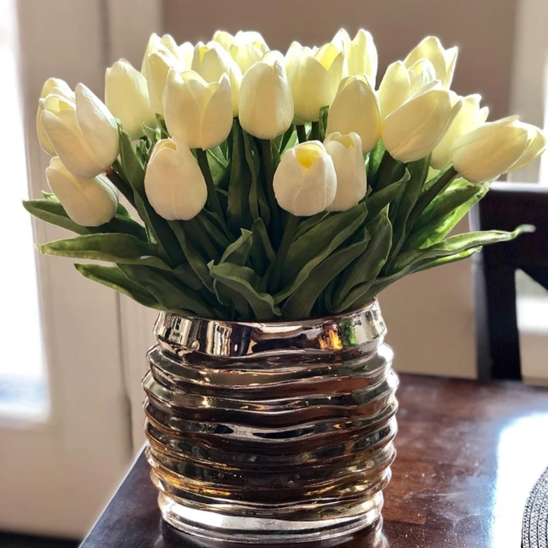 Flores artificiales de tulipán para decoración del hogar, accesorios de  tulipanes falsos, ramo de flores blancas de PU de tacto Real para boda,  10/20 piezas|Flores artificiales y secas| - AliExpress