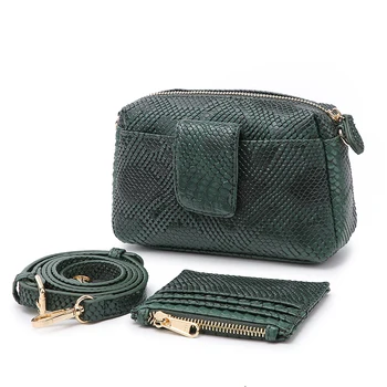 

2020 New INS Women Python Pattern Leather Handbag Green Snake Print Shoulder Bag Lady Party Clutch Bag with Card Wallet