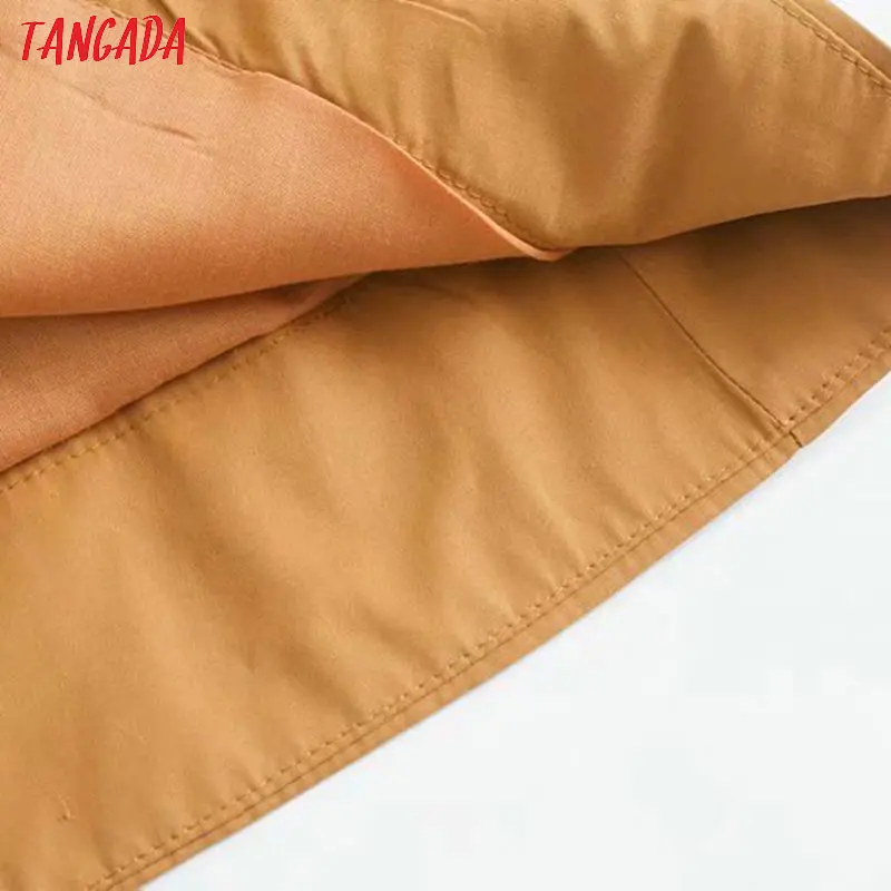 Tangada модные женские туфли коричневый длинный плащ с капюшоном пальто негабаритных карман офисные женские элегантные рабочая одежда ветровка 4M128