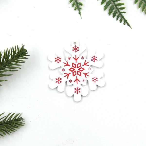 White Snowflake 12 шт. DIY Белое и красное дерево/Сердце/Деревянные Подвески-украшения в виде звезд для рождественской вечеринки украшения для рождественской елки детские подарки украшения - Цвет: White Snowflake