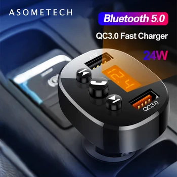 

FM Transmitter Quick Charge 3.0 USB Car Charger Bluetooth 5.0 QC3.0 Fast Charger Handsfree Car Kit Audio MP3 Player 2USB Charger