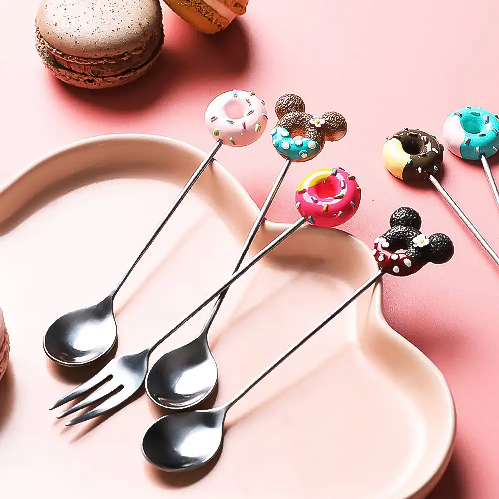 ドーナツフォークスプーンデザートフルーツフォーク漫画コーヒー混合スプーンかわいいフォークスプーンホーム食器お土産ギフトランダムな色 フォーク Aliexpress