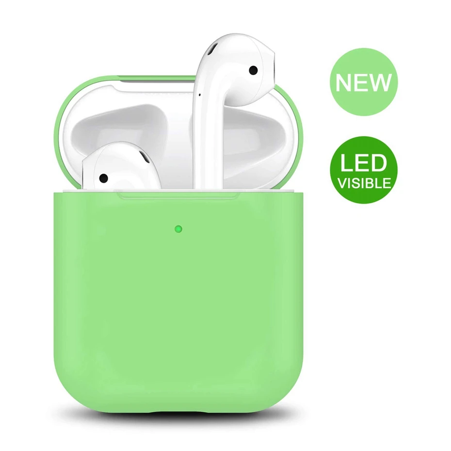 Силиконовый чехол для AirPods 2 Чехол для зарядки наушников чехол для Apple AirPods Air Pod 1 2 Bluetooth коробка гарнитура защитный чехол - Цвет: Light Green