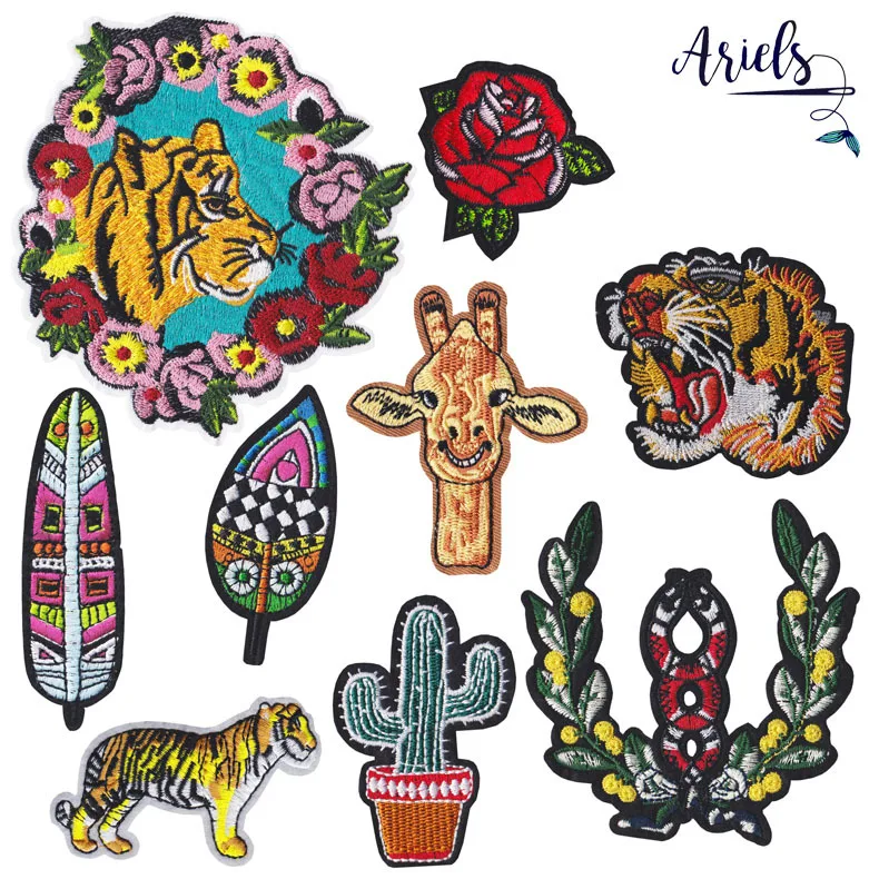 Cross Border Goods Source Embroidery Cloth Paste Rose Tiger Feather Leaf Small Label Clothing Accessories Diy iron on patches | Дом и сад