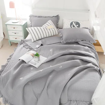 

Nordic Style 3pcs/set Summer Quilt Cotton Lace Trim Quilted All Seasons Quilted Coverlet Washable Home Winter Bedspread Set