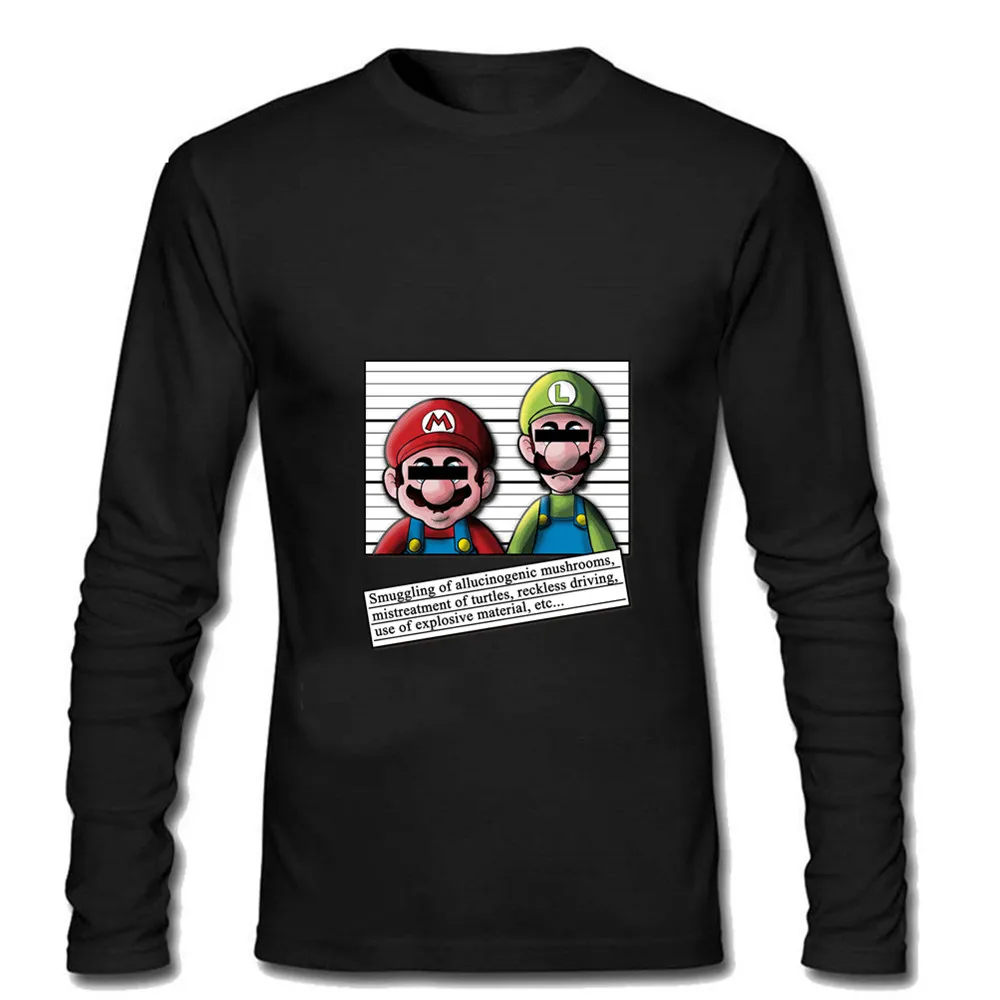 Мужская футболка с принтом Super Mario Bros белая длинным рукавом в стиле хип хоп 100%