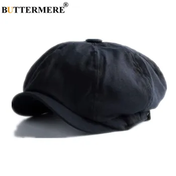 

BUTTERMERE Men Newsboy Cap Vintage Cotton Octagonal Ascot Cap Buck Ham Black Male Spring Summer High Quality Ivy Flat Cap