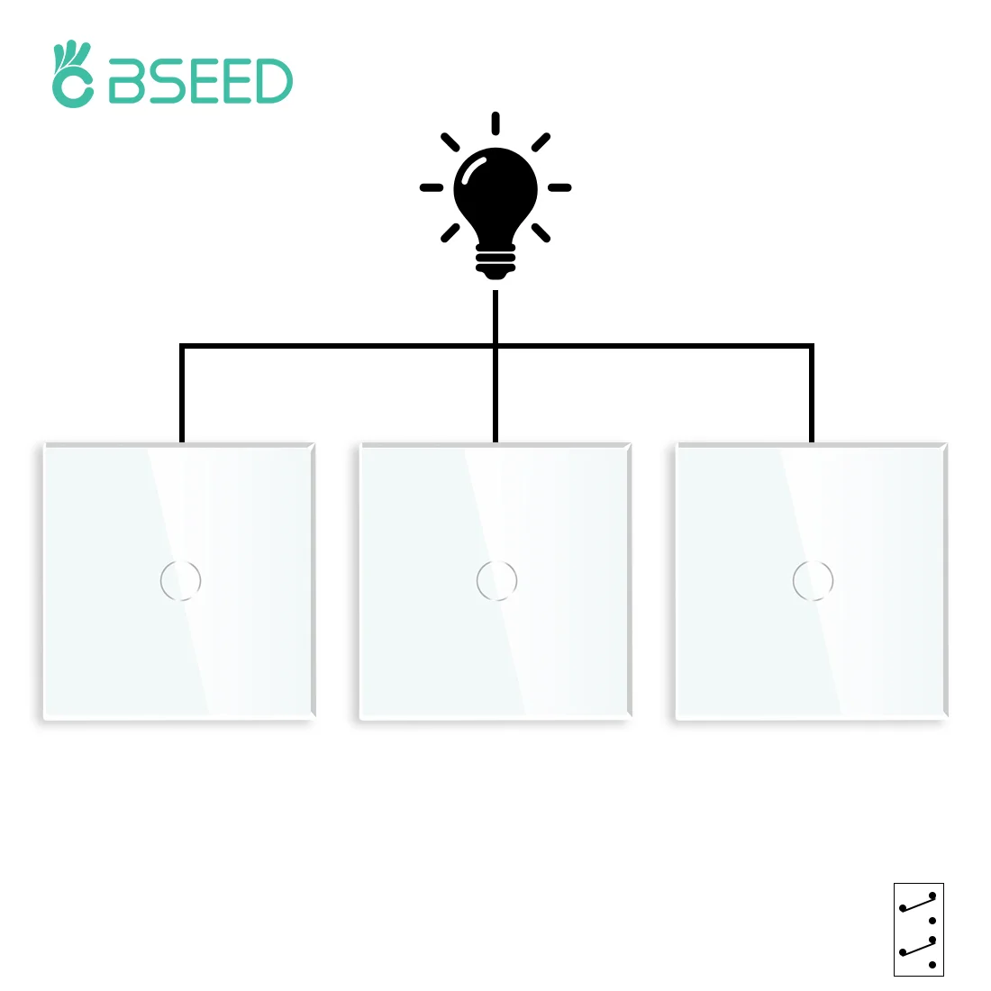 Interruptor de Luz Bseed-touch com Painel de Cristal Interruptores de Parede para Luz de Escadas Preto e Branco Gangue 3way Padrão da ue Pacotes