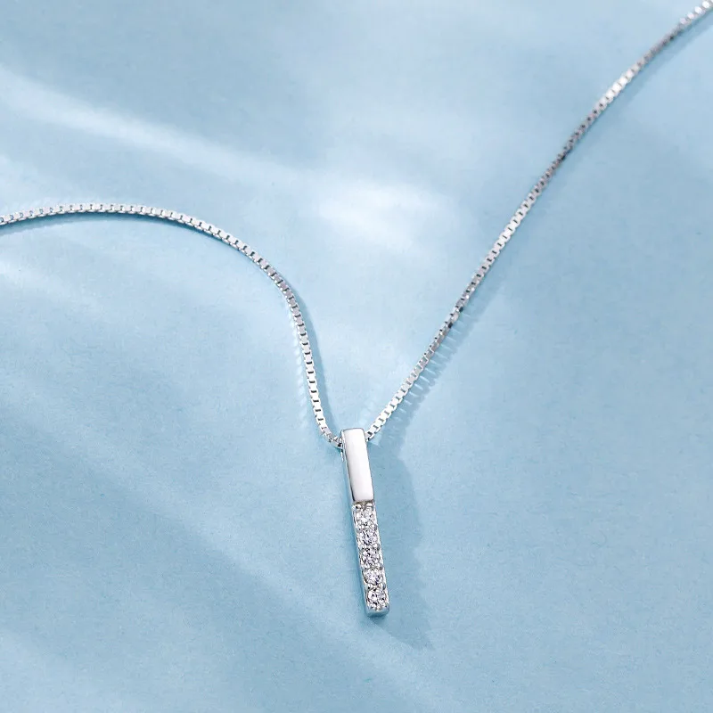 925 Sterling Silver Zircon Rhinestone Strip Shape Pendant Necklaces For Women