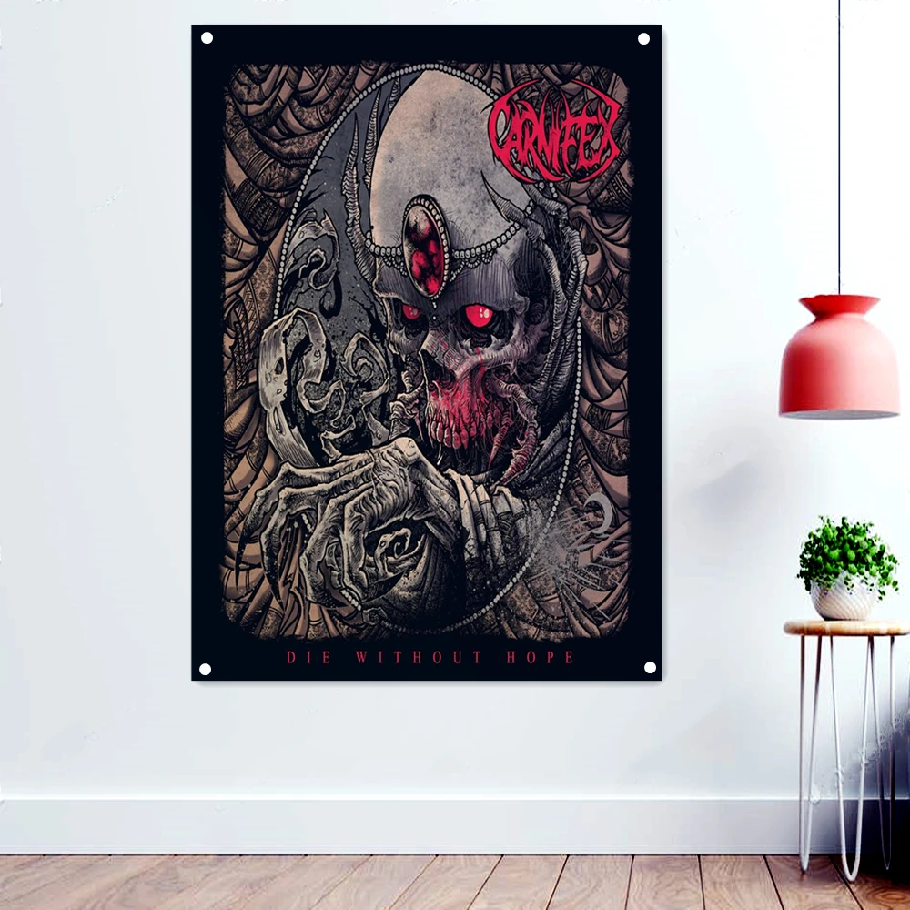

DIE WITHOUT HOPE Dark metal Metal Artist Banners Hanging Flag For Wall Decoration Macabre Death Art Rock Music Poster Wallpaper