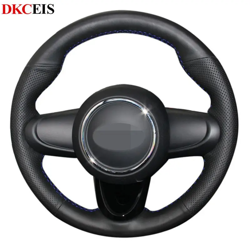 Hand-stitched Black Soft Artificial Leather Car Steering Wheel Cover for Mini Coupe