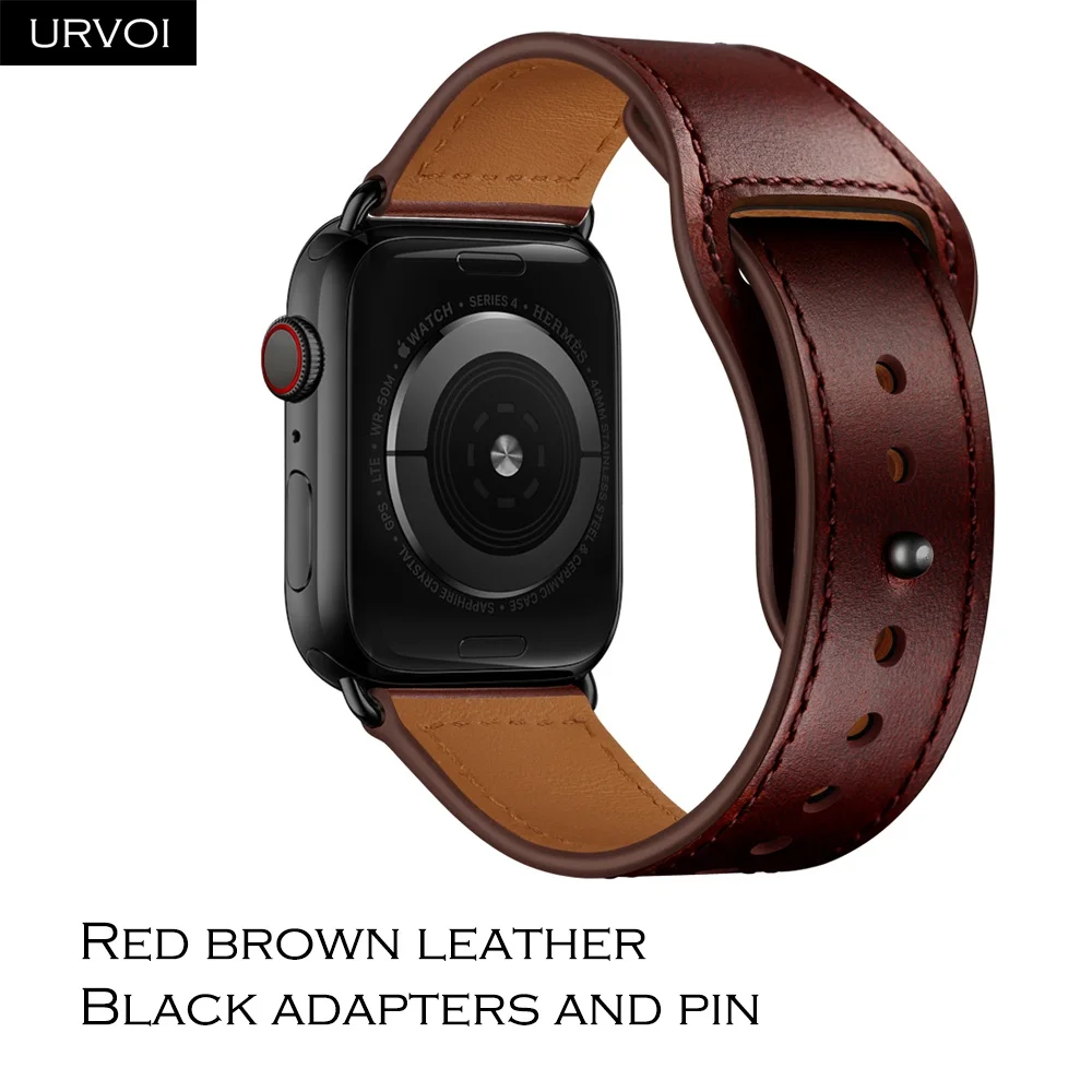 URVOI band для apple watch серии 5/4 3, 2, 1, ремешок для наручных часов iWatch, большие размеры 40-44 мм спортивный ремешок из натуральной кожи Swift Pin& tuck ручной работы - Цвет ремешка: Red brown B