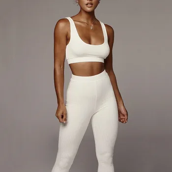 

Women Fitness Tracksuit 2 Pieces Set Slim Crop Top + Padded Sporting Leggings Active Wear Outfits Skinny Stretch Outwear