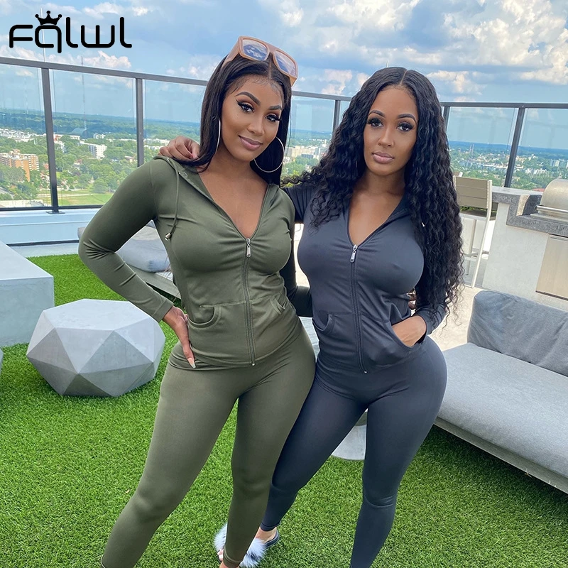 FQLWL Streetwear Otoño de 2020 2 piezas de mujer trajes conjuntos sudaderas con capucha de las mujeres Leggings sudadera señoras chándal Mujer