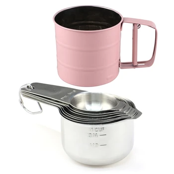 

[7-Piece]Stainless Steel Measuring Cups & 1x Stainless Steel Flour Sifter