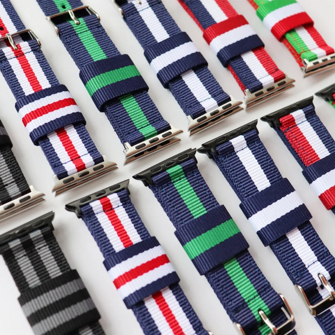 For iWatch Rainbow Strap Woven Canvas Nylon Band Loop Belt Bracelet Wristband Replacement Band Watch Accessories 38mm 44mm