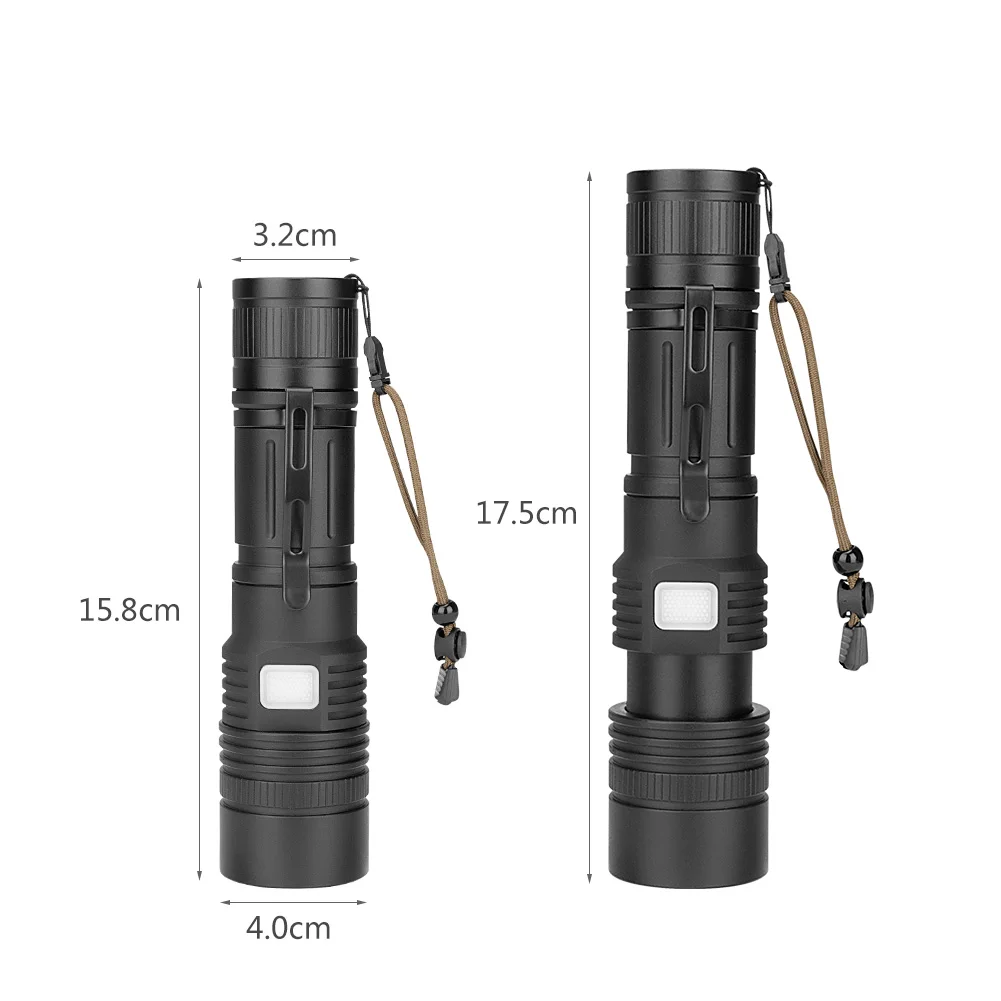 2019New P50 LED High Quality Zoomable Aluminum Alloy LED Torch Flash Light Lamp 7000mAh 26650 Battery USB Charging Flashlight