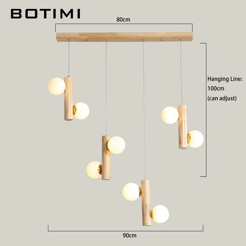 BOTIMI 4 Hanging Wooden LED Pendant Lights With Glass Ball Lampshade For Dining Modern Wood Suspension Kitchen Lighting Fixtures