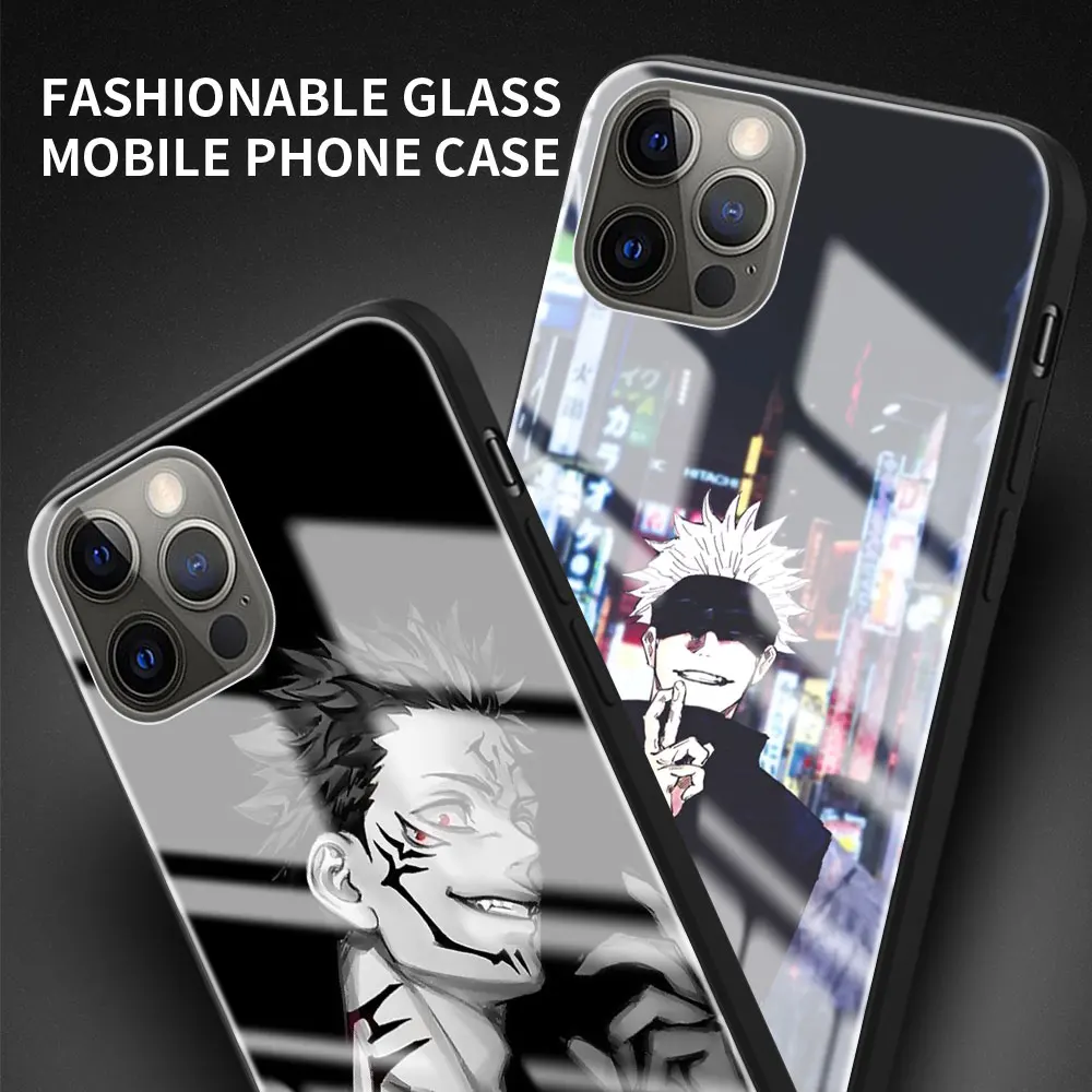 Phone Case For Apple iPhone 11 12 Pro 7 8 XR X 6 6S Plus 5 XS Max SE Tempered Glass Soft Edge Cover Anime Jujutsu Kaisen