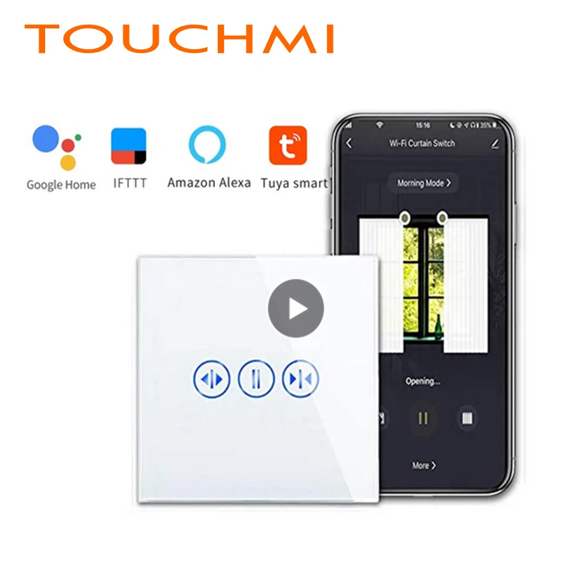 

TOUCHMI WIFI Curtain Touch Switch Tempered Crystal Glass Panel Smart Home Roller Shutter Switch Wireless Control By Tuya APP